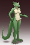  anthro athletic athletic_anthro athletic_gynomorph athletic_intersex balls breasts claws ear_fins erection fin frown gecko_(fallout) genitals gynomorph hi_res intersex medium_breasts penis pinup pose rozlin_sukal scalesnveins scowl solo 