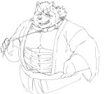  2020 anthro blush canid canine clothed clothing collar exe_exem gyobu humanoid_hands kemono male mammal overweight overweight_anthro overweight_male raccoon_dog scar simple_background sketch solo tanuki tokyo_afterschool_summoners video_games white_background 