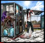  anthro barefoot bench black_hair blood blood_on_face blood_on_hand blood_splatter blood_stain bloody_mouth blue_eyes bodily_fluids bottle brown_body brown_fur bus_stop canid canine cigarette cloud cloudscape covered_in_blood death detailed detailed_background digital_media_(artwork) drinking drinking_blood duo fox fur gore grimdark hair inner_ear_fluff jeffusherb light machine male mammal monotone_body monotone_hair monotone_tail open_mouth pictures pipe pixel_(artwork) scientific_instrument sky summer sun sunlight thermometer tile_floor trash tube tuft vending_machine water water_bottle weather_instrument white_body white_fur wire yellow_eyes 