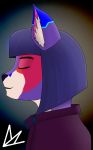  absurd_res ambiguous_gender americo americofoxy anthro blue_hair canid canine eyes_closed fox gradient_background hair happy hi_res maleherm_(lore) mammal profile_picture simple_background solo symbolism 