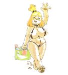  2020 3_toes 5_fingers animal_crossing anthro areola areola_slip barefoot bell big_breasts bikini black_nose blonde_hair blush box_chan breasts camel_toe canid canine canis choker cleavage clothed clothing domestic_dog eyes_closed female fingers floppy_ears full-length_portrait fur gesture glistening glistening_body hair hi_res holding_object huge_breasts isabelle_(animal_crossing) jewelry jingle_bell mammal micro_bikini navel necklace nintendo nipple_outline open_mouth open_smile pawpads portrait shih_tzu side_boob skimpy smile solo swimwear teeth toes tongue toy_dog video_games walking waving wet yellow_body yellow_fur 