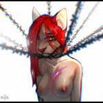  2020 anthro areola breasts digital_media_(artwork) domestic_cat felid feline felis female hair hi_res mammal nipples nitani red_eyes red_hair red_nose solo 