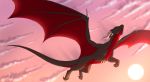  2020 ambiguous_gender claws day detailed_background digital_media_(artwork) dragon feral flying hi_res horn membrane_(anatomy) membranous_wings outside red_body red_eyes red_scales scales scalie sky solo star starry_sky sun western_dragon wings wrappedvi 
