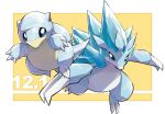  alolan_form alolan_sandshrew alolan_sandslash blue_eyes claws commentary_request gen_7_pokemon looking_at_viewer makoto_ikemu no_humans number outstretched_arms pokemon pokemon_(creature) signature two-tone_background 