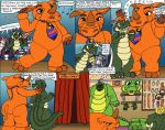  1_horn 2015 3_toes 5_fingers alligator alligatorid anthro avian ball_gag bird black_body black_fur black_nose blue_body blue_feathers blue_fur canid canine claws clothing codex_(character) comic costume crocodilian digital_drawing_(artwork) digital_media_(artwork) domestic_cat duo english_text feathers featureless_crotch felid feline felis fingers fox full_house fur gag green_body grey_body grey_fur group headphones horn lagomorph leporid male mammal mascot necktie orange_body orange_fur pink_body pink_fur rabbit redxix reptile rhinocerotoid rigby_the_rhino rope scalie story story_in_description text toe_claws toes toony white_body white_fur 