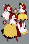  absurd_res big_butt breasts butt cleavage clothed clothing female grey_background hair hair_over_eye hekapoo hi_res horn horned_humanoid huge_butt humanoid niucniuc one_breast_out one_eye_obstructed red_hair simple_background star_vs._the_forces_of_evil white_body wide_hips 