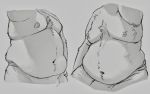 2020 ambiguous_species anthro belly big_belly bottomwear clothed clothing duo grey_background greyscale hand_on_hip hi_res love_handles male monochrome moobs navel nipples overweight pants raised_arm simple_background sitting skaifox sketch_page topless 
