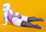  anthro aruurara boss_monster bovid caprine clothing exercise female fur goat hi_res horn legwear leotard mammal purple_eyes slightly_chubby solo stockings stretching thick_thighs thigh_highs toriel undertale video_games white_body white_fur 