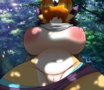  absurd_res anthro areola big_breasts breasts canid canine female fox genitals hair_over_eyes hi_res jhenightfox julie_(jhenightfox) mammal nipples pussy solo wide_hips 