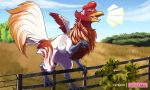  2020 5:3 avian beak bird chicken claws conditional_dnp fence feral galliform gallus_(genus) gryphon hi_res mythological_avian mythology nakoo phasianid wings 
