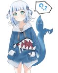  1girl ?? animal_hood blue_hair epeulu_(ate5424) fish_bone fish_tail gawr_gura hair_ornament highres hololive hololive_english hood hood_down multicolored_hair shark_girl shark_hair_ornament shark_hood shark_tail simple_background tail virtual_youtuber white_background white_hair 
