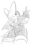  2020 anthro butt chaos_emerald chiropteran eyeshadow female low-angle_view makeup mammal monochrome rouge_the_bat solo sonic_the_hedgehog_(series) terrible_the_drawfag wings 