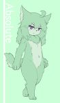  3_toes absolute_(kiukiu) absurd_res ambiguous_gender anthro biped blue_eyes canid cheek_tuft chest_tuft digitigrade facial_tuft featureless_crotch fur green_background green_body green_fur hi_res inner_ear_fluff kemono kiukiu mammal nude simple_background solo toes tuft walking 