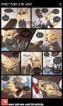  2020 aggressive_retsuko anthro bed bodily_fluids canid canine clothing comic duo english_text eyes_closed fellatio female fennec fenneko fox furniture genitals haida hi_res humanoid_genitalia humanoid_penis hyaenid male male/female mammal necktie oral oral_penetration penetration penile penis profanity saliva sanrio sex shirt siroc sitting speech_bubble text topwear url 