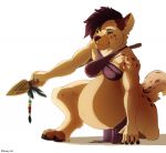  2017 4_toes 5_fingers akkusky anthro barefoot belly big_belly black_nose breasts claws clothed clothing covered_breasts crouching digital_media_(artwork) female fingers fur gnoll hair holding_object holding_spear holding_weapon hunter hyaenid kneeling loincloth mammal melee_weapon on_one_knee pawpads paws polearm pregnant primitive solo spear spots spotted_body spotted_fur toe_claws toes tribal weapon white_body white_fur yona_(dansharkman) 