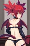  accessory armwear black_clothing black_gloves black_panties black_underwear blush butt clothed clothing collar demon disgaea ear_piercing elbow_gloves etna_(disgaea) eyebrow_through_hair eyebrows eyelashes female glistening glistening_body glistening_hair glistening_skin gloves grey_background hair hair_accessory hair_between_eyes handwear hi_res humanoid humanoid_pointy_ears looking_at_viewer looking_back mammal membrane_(anatomy) membranous_wings not_furry novcel_(artist) panties piercing pursed_lips rear_view red_eyebrows red_eyes red_hair red_tail simple_background skull_earrings solo spade_tail tied_hair translucent translucent_hair twintails_(hairstyle) underwear video_games wings 