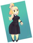  absurd_res animal_crossing anthro big_breasts breasts canid canine canis clothing collar domestic_dog dress female footwear hi_res high_heels isabelle_(animal_crossing) jewelry looking_at_viewer mammal nintendo panthera_cantus shoes slightly_chubby smile smiling_at_viewer solo video_games wristband 
