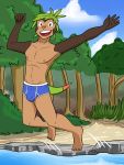  3:4 anthro anthrofied briefs bulge chespin cid_(fuze) clothed clothing fuze hi_res jumping male navel nintendo nipples outside pok&eacute;mon pok&eacute;mon_(species) solo topless underwear underwear_only video_games water 