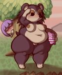  absurd_res animal_crossing anthro being_watched belly blush bodily_fluids breasts brown_body brown_fur duo eulipotyphlan eyewear female fur genitals glasses hair half-closed_eyes hedgehog hi_res human looking_at_another mammal narrowed_eyes nintendo nipples nude outside overweight overweight_anthro overweight_female purple_hair pussy royaloppai sable_able sweat sweatdrop thick_thighs tree video_games villager_(animal_crossing) 