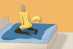  anthro bed canid canine clothing erothic fox fur furniture hairs hi_res leg_warmers legwear male mammal nataniflutesong naughty pink_nose sitting solo stockings tongue tongue_out yellow_body yellow_fur 