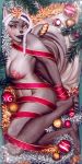  absurd_res anthro big_breasts blush breasts canid canine christmas female gift gift_wrapped hi_res holidays kassandra_(tulipextreme) lazyollie lipstick looking_at_viewer makeup mammal mature_female nipples solo 