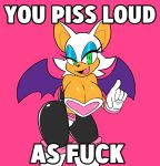  absurd_res anthro big_breasts breasts chiropteran cleavage clothed clothing female gloves green_eyes hair handwear hi_res humor looking_at_viewer mammal meme pink_background rouge_the_bat simple_background solo sonic_the_hedgehog_(series) sweetdandy tan_body tan_skin text tight_clothing white_hair wide_hips 