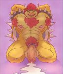  abs accessory anthro armband armpit_hair balls blush bodily_fluids body_hair bowser chest_hair cock_ring cum cum_pool fanofthefurr foreskin genital_fluids genitals hair hands_behind_head hi_res humanoid_genitalia humanoid_penis jewelry kneeling koopa looking_aside male mario_bros muscular muscular_anthro muscular_male nintendo nipple_piercing nipples nude open_mouth pecs penis penis_accessory penis_jewelry piercing pubes red_hair scalie shell simple_background solo spiked_armband spiked_shell spikes spikes_(anatomy) uncut vein veiny_penis video_games yellow_body 