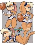  2020 anthro ball basketball_(ball) basketball_uniform blonde_hair blue_eyes breasts buckteeth butt centinel303 clothed clothing eyelashes female grey_background hair hand_on_hip holding_ball holding_object lagomorph leporid lola_bunny looking_back looney_tunes lying mammal on_front rabbit short_hair simple_background smile solo space_jam sportswear ta-na teeth under_boob uniform warner_brothers 