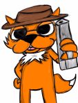  3:4 anthro canid canine clothing cowboy_hat eyewear fox fur glasses gun hat headgear headwear hi_res jaythefox333 male mammal orange_body orange_fur ranged_weapon short_stack simple_background smug_face solo weapon white_background 