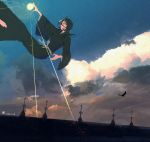  1girl absurdres black_hair bleach cloud cloudy_sky highres huge_filesize japanese_clothes kimono kuchiki_rukia short_hair sky 