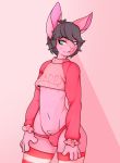  absurd_res anthro clothed clothing footwear girly hi_res koi_(bunny) lagomorph leporid male mammal paraepa rabbit simple_background socks solo solo_focus underwear 