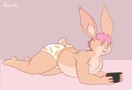  absurd_res anthro blush brownieclop bulge butt clothed clothing digital_media_(artwork) girly hair hi_res lagomorph leporid looking_at_viewer male mammal nipples rabbit simple_background solo tinval underwear 