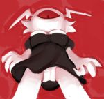  1_eye big_breasts breasts clothed clothing colored demon diana_(noosh) female hair head_wings humanoid low-angle_view low_res mouthless not_furry panties panty_shot pester red_sclera solo underskirt underwear white_body white_hair white_panties white_skin wings worm&#039;s-eye_view 