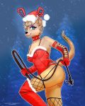  anthro breasts butt capreoline cervid choker christmas clothed clothing dominatrix female hat headgear headwear hi_res holidays jewelry leather legwear mammal necklace net_stockings reindeer santa_claus santa_hat skimpy solo stockings whip 