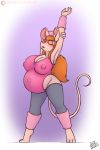  2:3 anthro belly big_belly big_breasts bodily_fluids breasts chip_&#039;n_dale_rescue_rangers clothed clothing digital_media_(artwork) disney drxii exercise female fur gadget_hackwrench hair hi_res huge_breasts mammal mouse murid murine nipple_outline nipples pregnant rodent simple_background solo sweat workout_clothing 