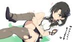  1girl adjusting assault_lily black_hair black_skirt blush breasts dress flower green_eyes hair_flower hair_ornament high_heels legwear long_hair side_ponytail skirt thighhighs thighs wang_yujia white_dress yaegashi_nan 