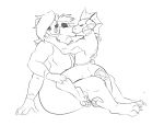  2020 3_toes ambiguous_gender anthro arhan duo horn intimate kissing kobold male metal_(artist) monochrome multi_head multi_limb pawpads sketch tail_wrapped toes 