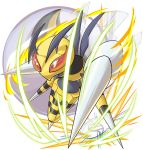  2ja_t antennae beedrill bug commentary_request energy full_body gen_1_pokemon insect_wings mega_beedrill mega_pokemon mega_stone no_humans pokemon pokemon_(creature) red_eyes shiny solo wings 