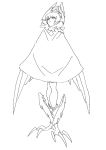  1girl cloak feathers greyscale harpy looking_up monochrome monster_girl o_ikw original parted_lips short_hair simple_background sketch solo standing talons white_bag wings 