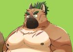  2020 anthro belly blush brown_body brown_fur canid canine canis domestic_dog fur green_background hi_res kemono male mammal moobs nipples overweight overweight_anthro overweight_male sawch_cls scar simple_background solo tokyo_afterschool_summoners video_games yasuyori 