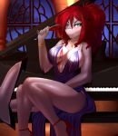  2020 5_fingers absurd_res anthro blue_eyes breasts clothed clothing detailed_background digital_media_(artwork) eyebrows eyelashes female fingers fish hair hi_res marine non-mammal_breasts red_hair shark smile solo xaenyth 