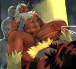  abs anal anal_penetration anthro blaziken blush bodily_fluids cowgirl_position cum cumshot ejaculation felid feline genital_fluids genitals group group_sex hi_res humanoid_genitalia humanoid_penis incineroar looking_pleasured machoke male mammal muscular muscular_male nintendo nipple_fetish nipple_play nipples nukochi on_bottom on_top pecs penetration penis pok&eacute;mon pok&eacute;mon_(species) sex sweat video_games 