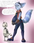  anthro avoid_posting blue_body blue_eyes blue_fur clank_(ratchet_&amp;_clank) duo ear_piercing english_text eyewear felid feline female fur goggles hi_res larger_female lombax machine male mammal mehndix piercing pregnant prosthetic prosthetic_arm prosthetic_limb ratchet_and_clank rift_apart_lombax robot scarf size_difference smaller_male sony_corporation sony_interactive_entertainment speech_bubble stripes text video_games 