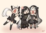  3girls absurdly_long_hair anger_vein angry anna_(girls_frontline) ark_john_up biting_arm biting_hand black_hair blush chibi destroyer_(girls_frontline) dreamer_(girls_frontline) dress girls_frontline hair_pull long_hair multiple_girls paradeus sangvis_ferri twintails very_long_hair white_hair 