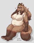  &lt;3 anthro bakeyama-san big_breasts blep breasts brown_body brown_fur brown_hair canid canine claws english_text featureless_breasts female fur gloves_(marking) grey_background hair hi_res leaf leaf_on_head leg_markings long_hair looking_at_viewer mammal markings nude overweight overweight_anthro overweight_female pawpads raccoon_dog signature simple_background socks_(marking) solo storm_ganz tanuki text tongue tongue_out whiskers 