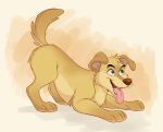  ambiguous_gender ass_up blue_eyes brown_body brown_fur canid canine canis domestic_dog feral fur hi_res mammal open_mouth pink_tongue simple_background solo teeth thediyemi tongue tongue_out 