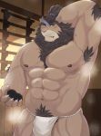  abs absurd_res anthro armpit_hair asian_clothing blush bodily_fluids body_hair bulge chest_hair clothing east_asian_clothing felid fundoshi hair hand_behind_head hi_res japanese_clothing kisaragi_syoo lion live-a-hero male mammal mane mane_hair muscular muscular_anthro muscular_male nipples pantherine pecs pubes scar solo sweat toshu underwear 