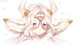  1girl animal_ears artist_name blonde_hair blush circlet collarbone commentary commission crying english_commentary face furry gem hair_intakes half-closed_eyes horns long_hair looking_at_viewer methynecros original parted_lips purple_eyes shiny shiny_hair simple_background solo tears teeth upper_body watermark white_background 