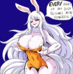  anthro areola areola_slip big_breasts breasts carrot_(one_piece) female feral fur hair hi_res huge_breasts humanoid lagomorph leporid lewdamone mammal nipple_slip one_piece rabbit red_eyes speech_bubble sulong_carrot white_body white_fur white_hair 