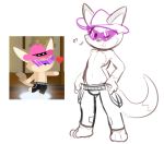  &lt;3 2020 3_toes anthro barefoot black_bottomwear black_clothing black_nose black_pants bottomwear bulge canid canine clothed clothing colored_sketch cowboy_hat dipstick_tail dot_eyes eyebrows felino fennec fox fur hat headgear headwear hi_res leather_pants looking_at_viewer male mammal multicolored_tail nipples one_eye_closed pants pink_clothing pink_hat pink_headwear purple_sunglasses simple_background sketch solo standing super_animal_royale tan_body tan_fur tan_inner_ear thick_eyebrows toes tongue tongue_out topless white_background wink winking_at_viewer 